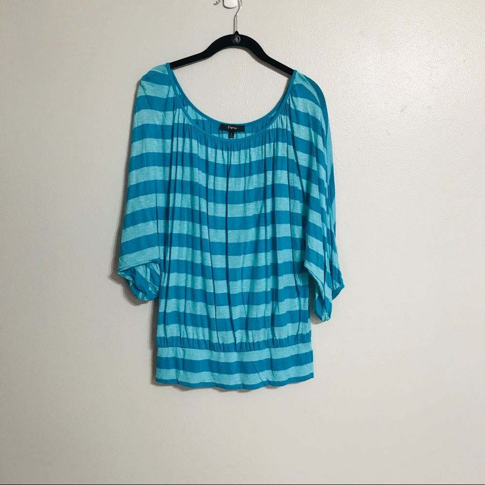Express Striped Blue Blouse Dolman Sleeves